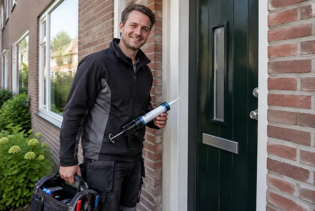 Vakman van Kitbedrijf Nunspeet bij de voordeur van een woning